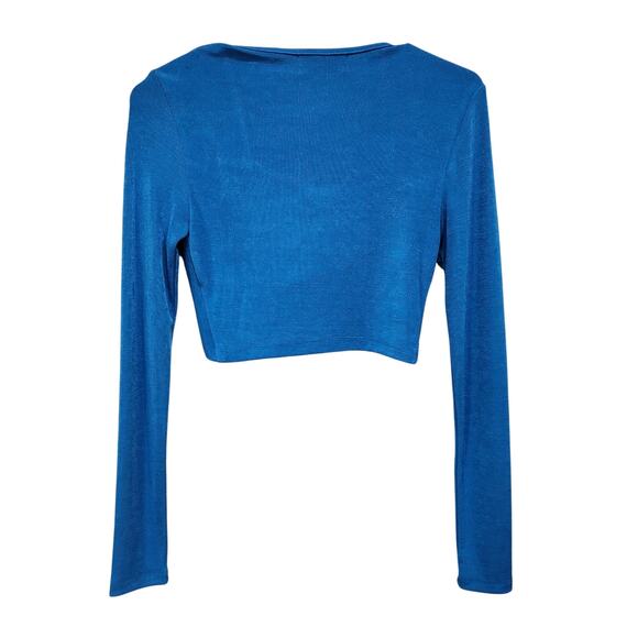 White Fox Front Twist Jersey Long Sleeve Crop Top Sweetheart Neck Blue Size XS - Picture 2 of 10